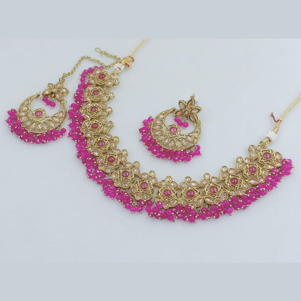 Rajwadi Collection Gold Plated Crystal Stone And Beads Necklace Set