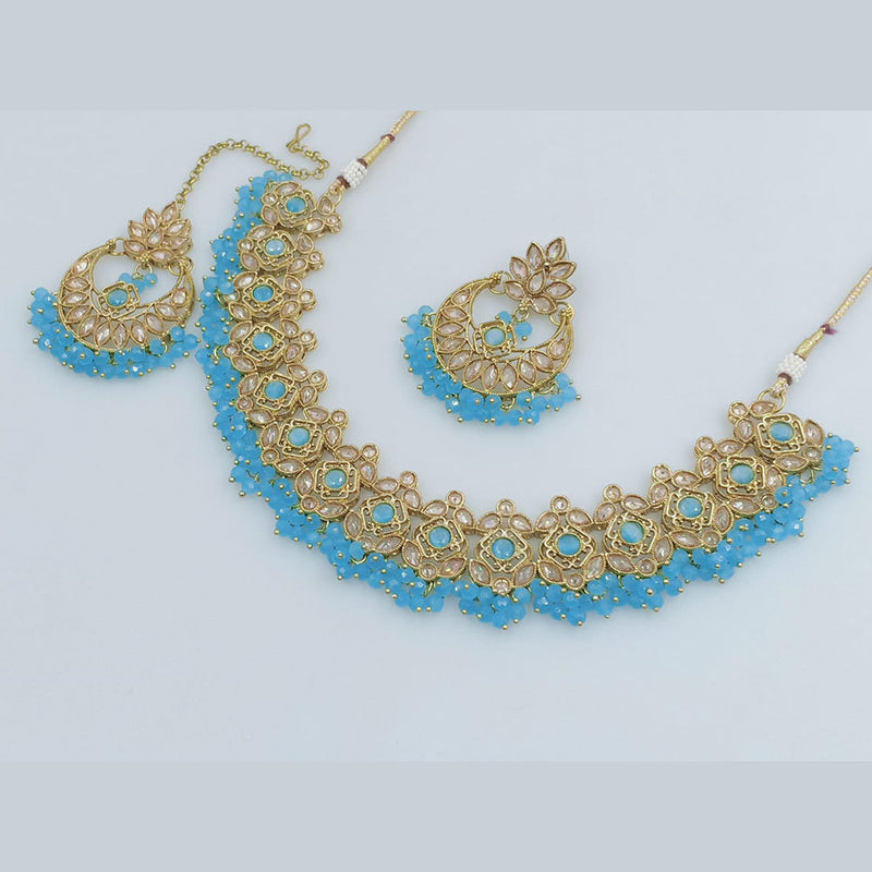 Rajwadi Collection Gold Plated Crystal Stone And Beads Necklace Set