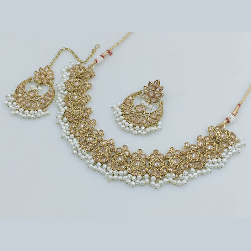 Rajwadi Collection Gold Plated Crystal Stone And Beads Necklace Set