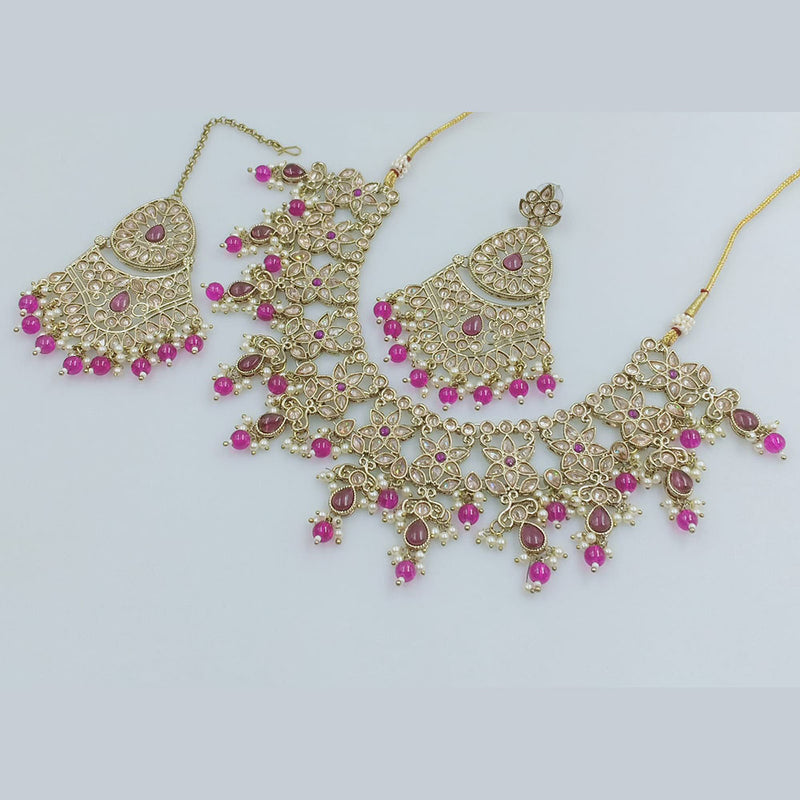 Rajwadi Collection Gold Plated Crystal Stone And Beads Necklace Set