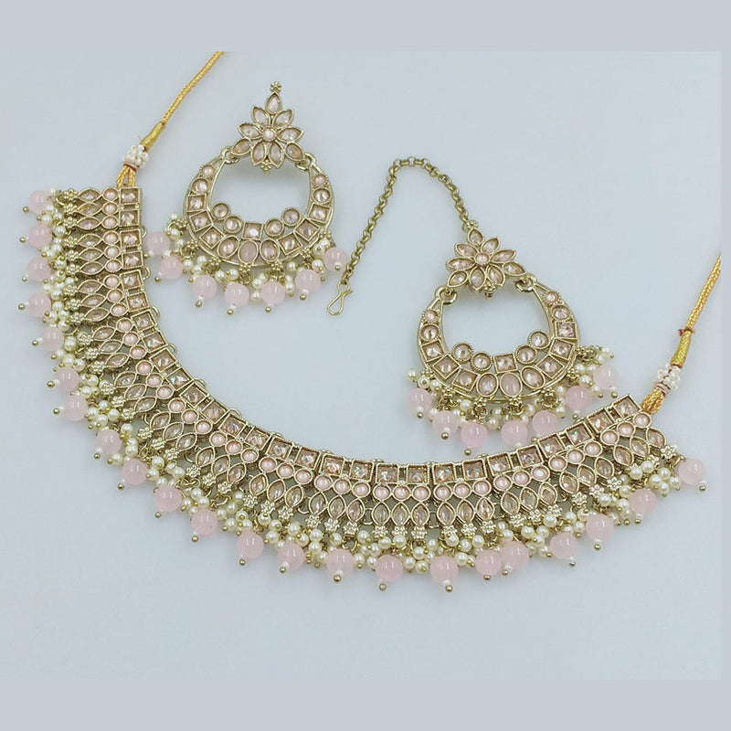 Rajwadi Collection Gold Plated Crystal Stone And Beads Necklace Set