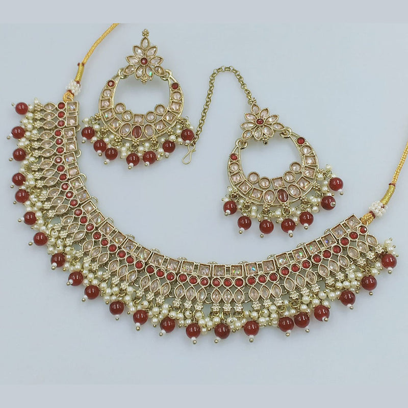 Rajwadi Collection Gold Plated Crystal Stone And Beads Necklace Set