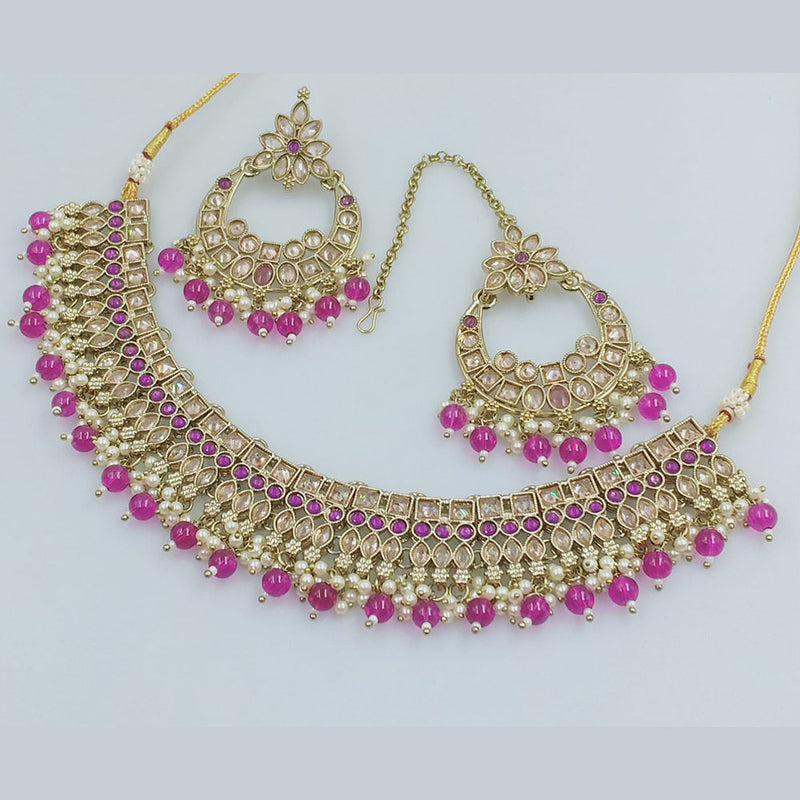 Rajwadi Collection Gold Plated Crystal Stone And Beads Necklace Set