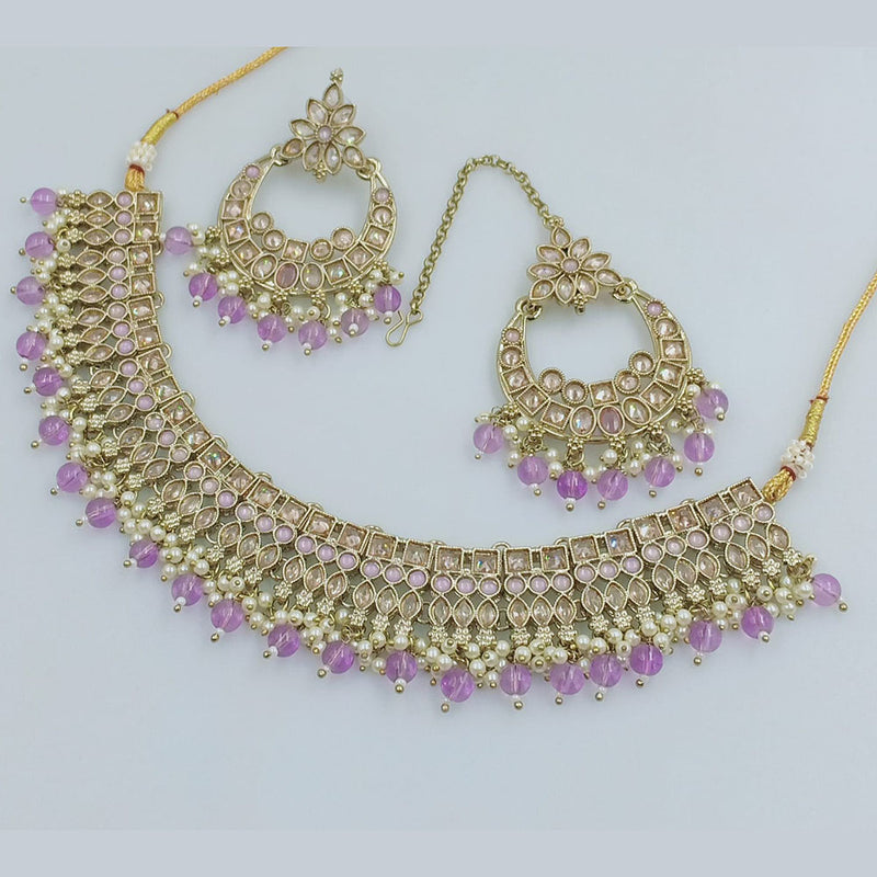 Rajwadi Collection Gold Plated Crystal Stone And Beads Necklace Set