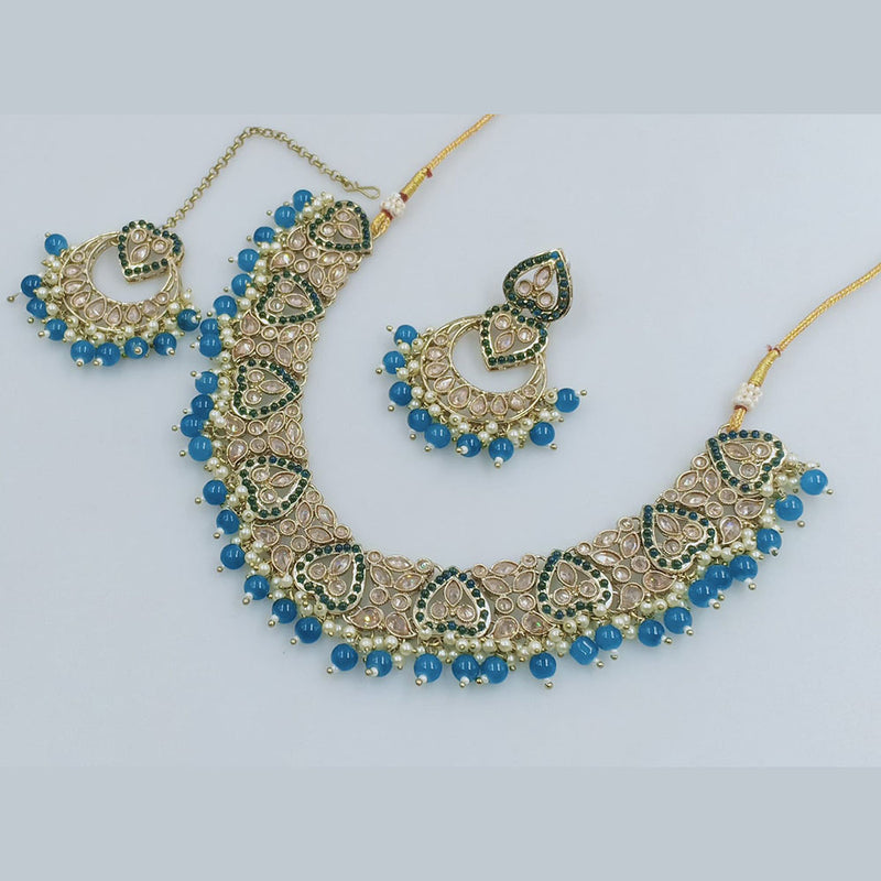 Rajwadi Collection Gold Plated Crystal Stone And Beads Necklace Set