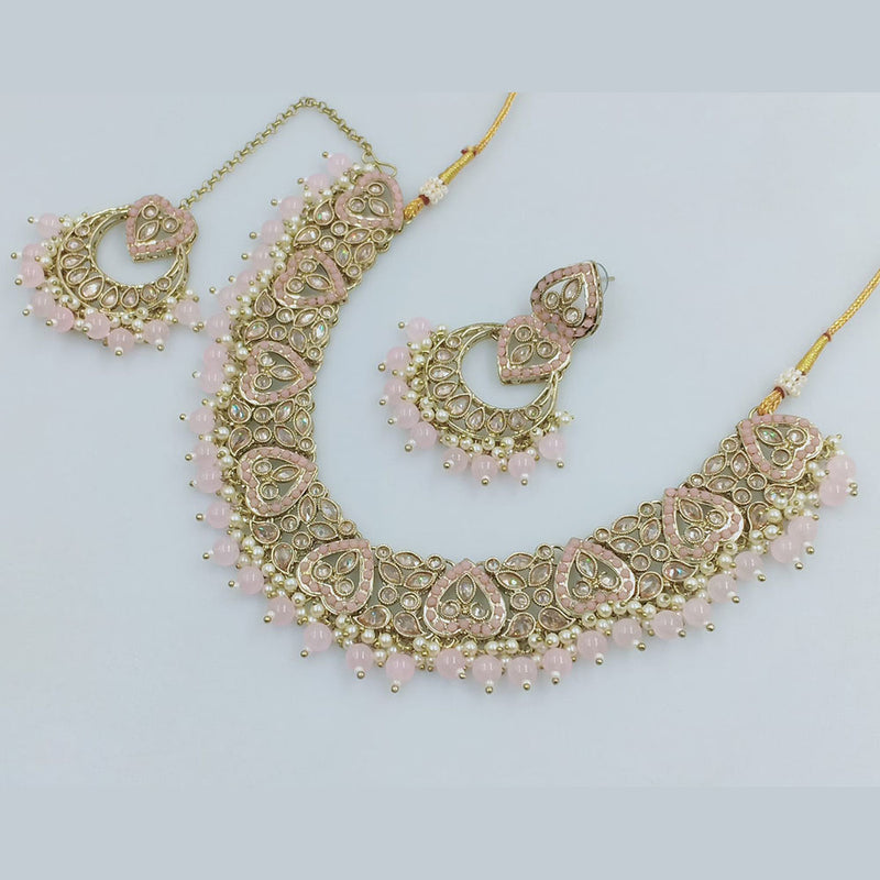 Rajwadi Collection Gold Plated Crystal Stone And Beads Necklace Set