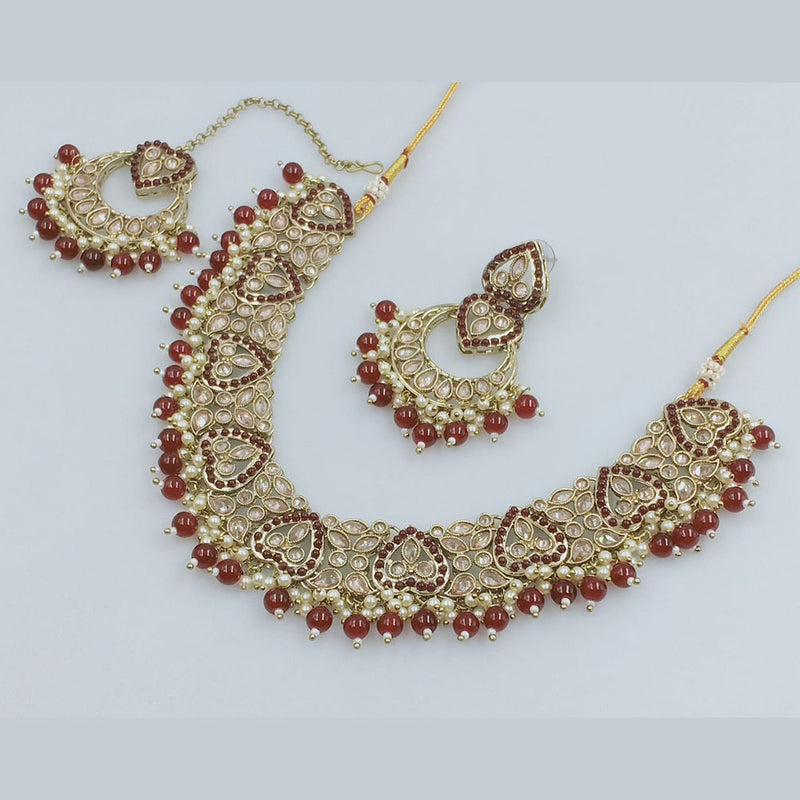 Rajwadi Collection Gold Plated Crystal Stone And Beads Necklace Set