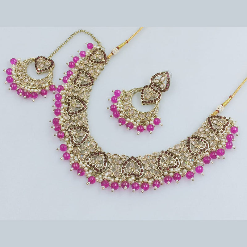 Rajwadi Collection Gold Plated Crystal Stone And Beads Necklace Set