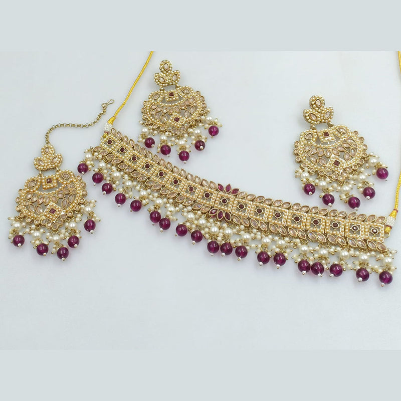 Rajwadi Collection Gold Plated Crystal Stone And Beads Choker  Necklace Set