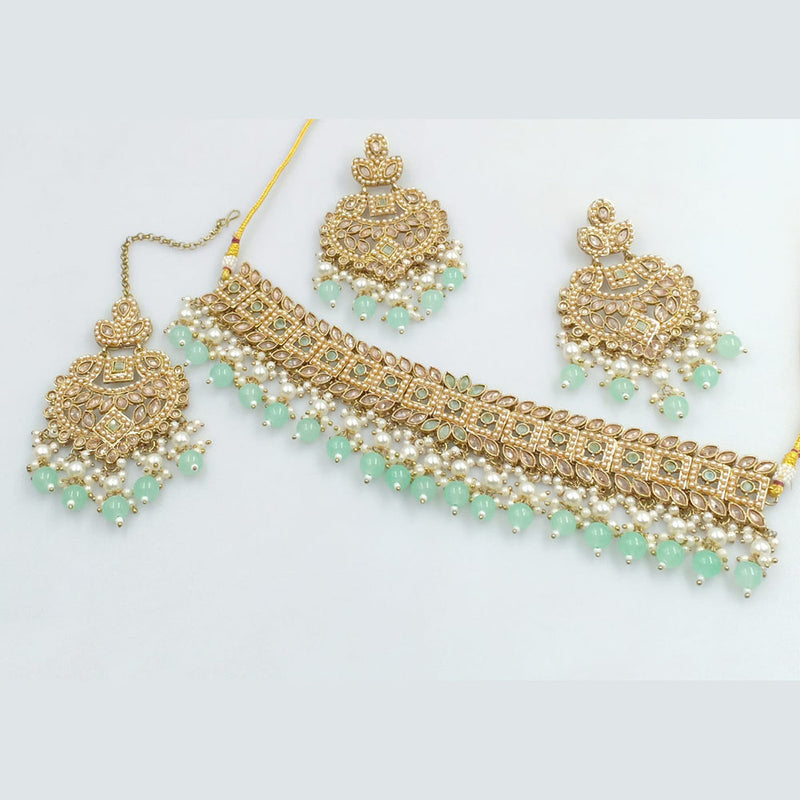 Rajwadi Collection Gold Plated Crystal Stone And Beads Choker  Necklace Set