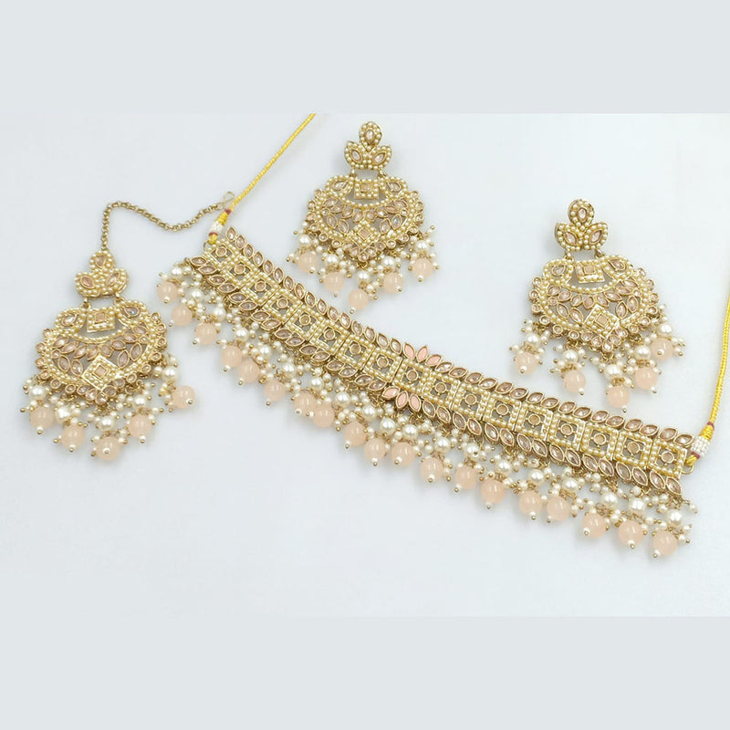 Rajwadi Collection Gold Plated Crystal Stone And Beads Choker  Necklace Set