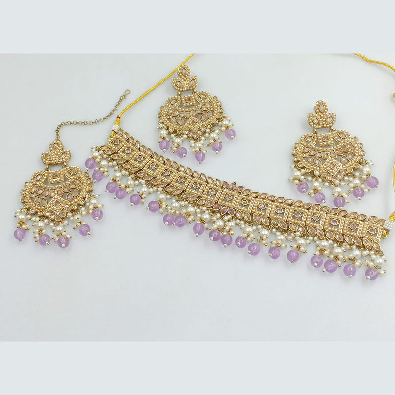 Rajwadi Collection Gold Plated Crystal Stone And Beads Choker  Necklace Set