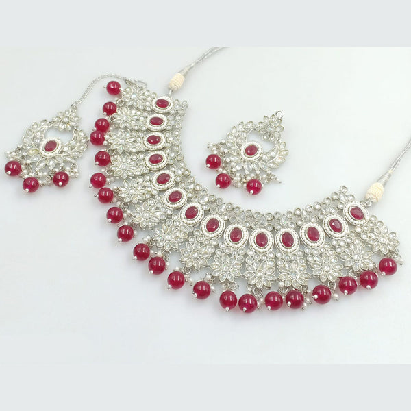 Rajwadi Collection Silver Plated Crystal Stone And Beads Necklace Set