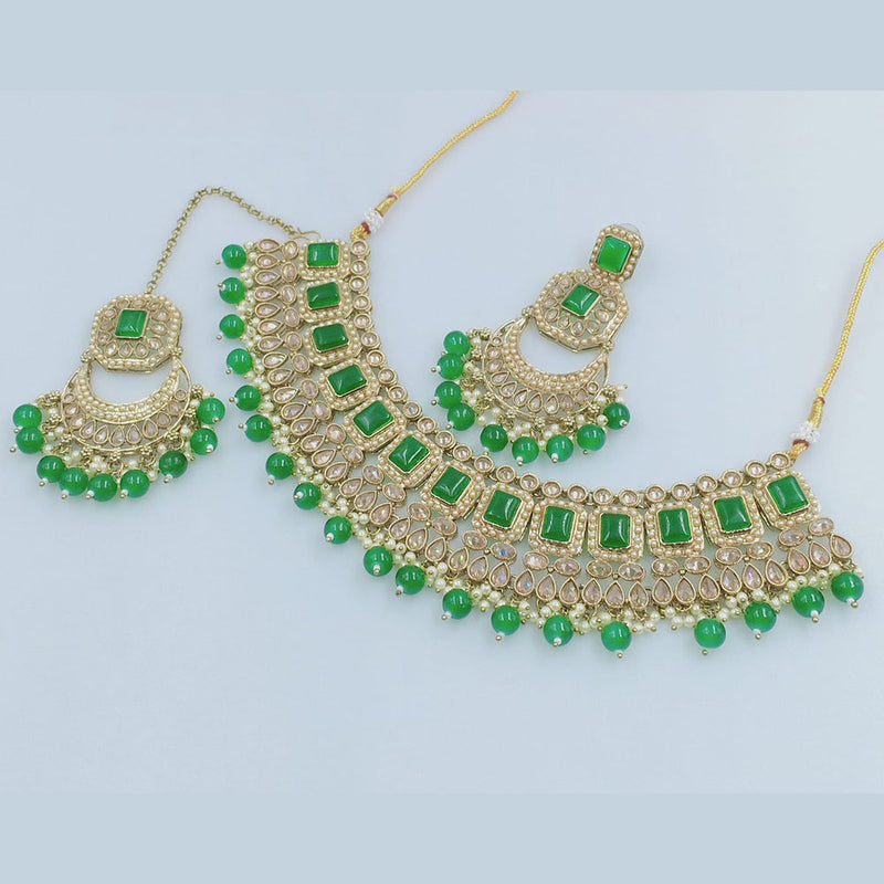 Rajwadi Collection Gold  Plated Crystal Stone And Beads Necklace Set