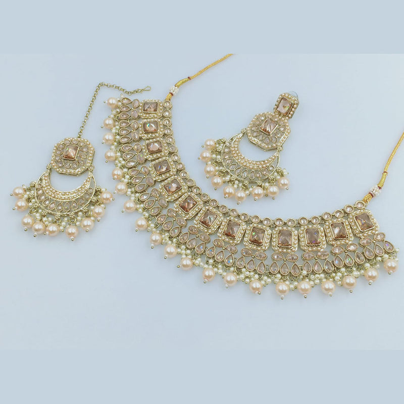 Rajwadi Collection Gold  Plated Crystal Stone And Beads Necklace Set