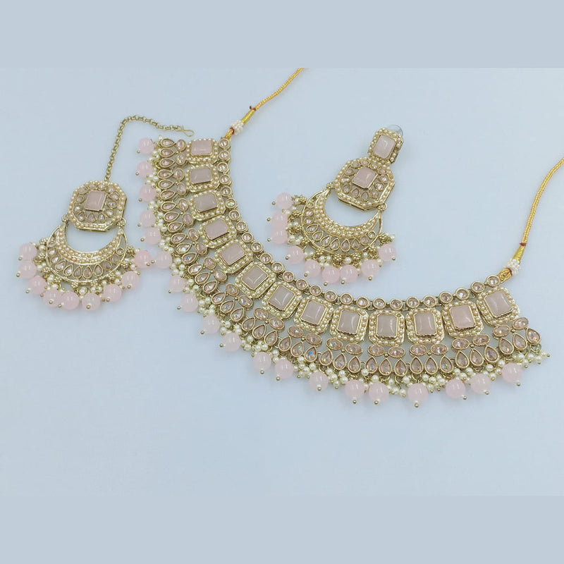 Rajwadi Collection Gold  Plated Crystal Stone And Beads Necklace Set