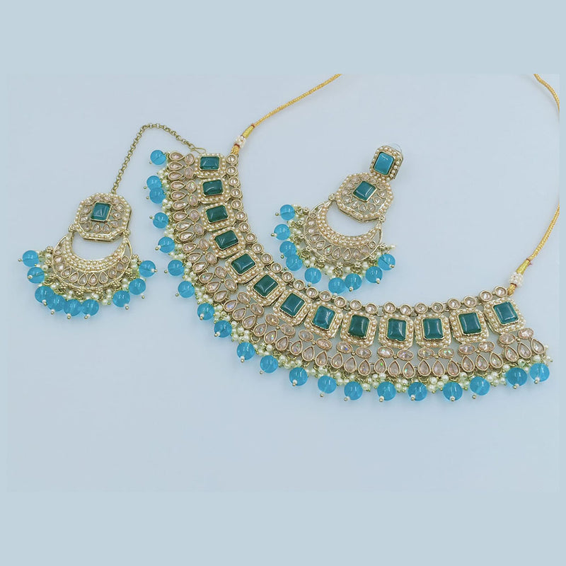 Rajwadi Collection Gold  Plated Crystal Stone And Beads Necklace Set