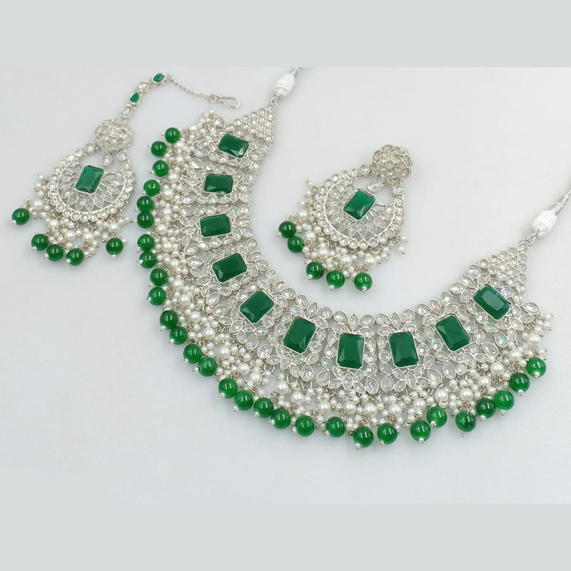 Rajwadi Collection Silver Plated Crystal Stone And Beads Necklace Set