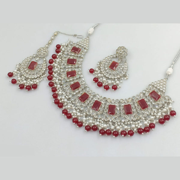 Rajwadi Collection Silver Plated Crystal Stone And Beads Necklace Set