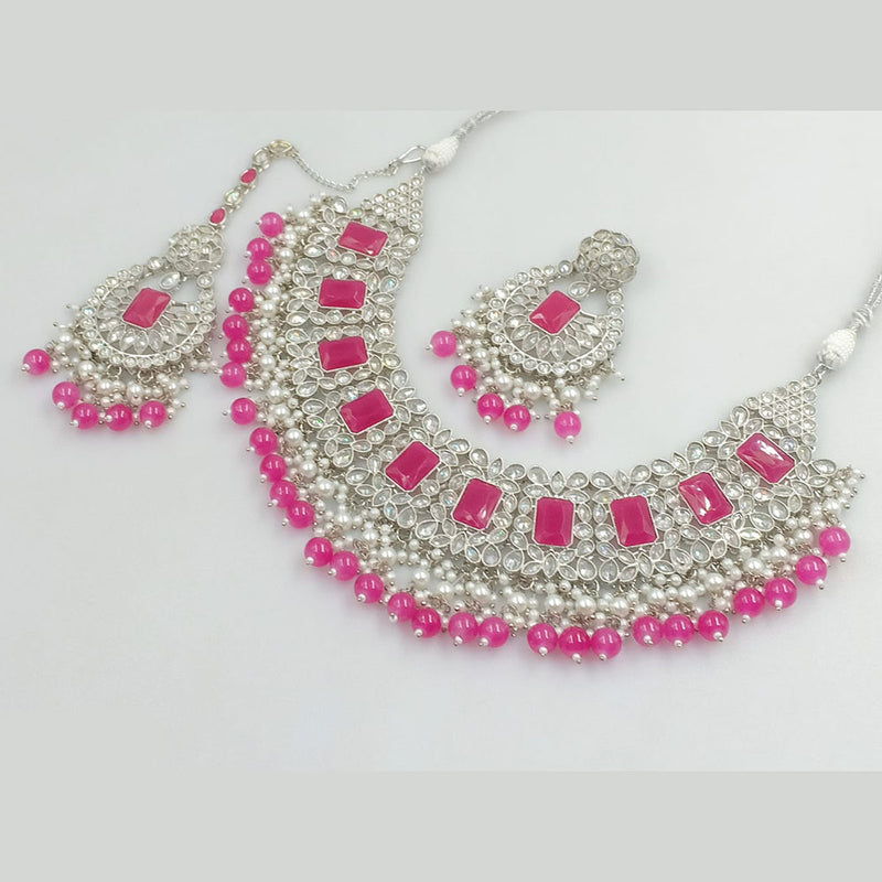 Rajwadi Collection Silver Plated Crystal Stone And Beads Necklace Set