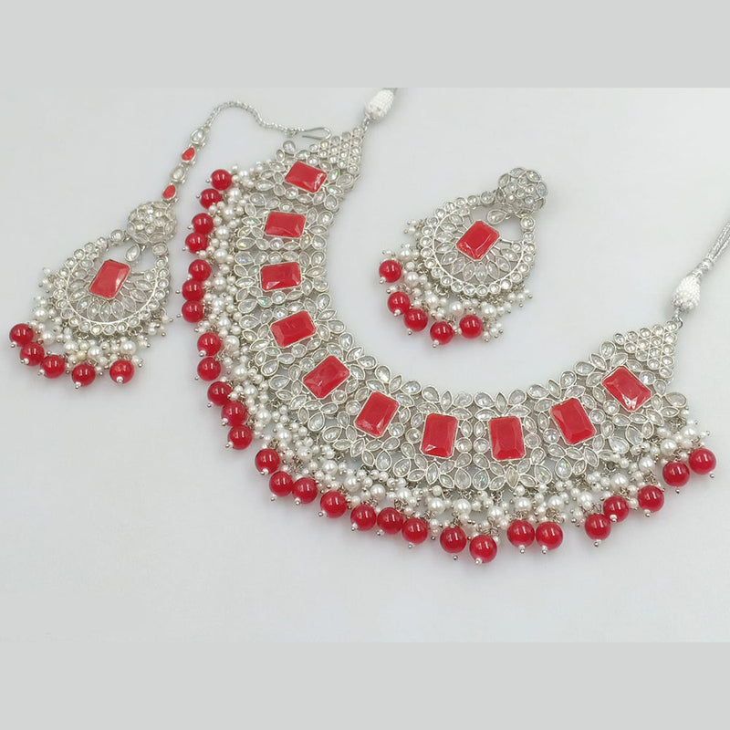 Rajwadi Collection Silver Plated Crystal Stone And Beads Necklace Set