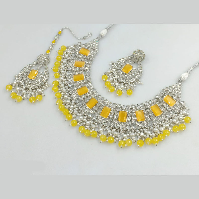 Rajwadi Collection Silver Plated Crystal Stone And Beads Necklace Set