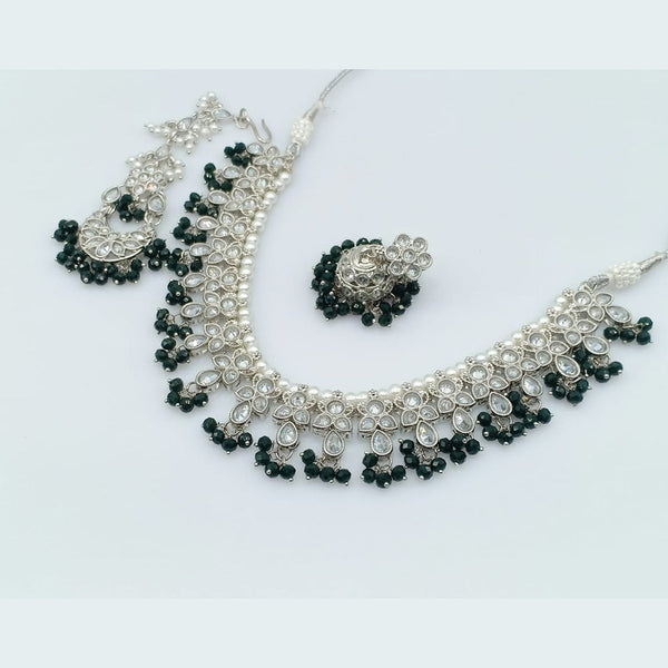 Rajwadi Collection Silver Plated Crystal Stone And Pearls Necklace Set