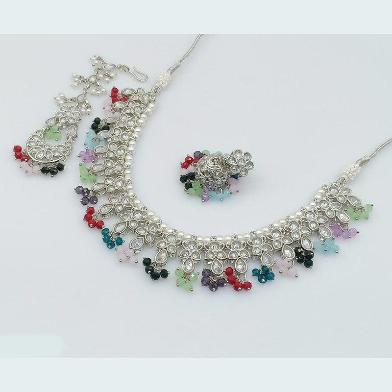 Rajwadi Collection Silver Plated Crystal Stone And Pearls Necklace Set