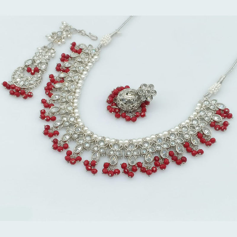 Rajwadi Collection Silver Plated Crystal Stone And Pearls Necklace Set