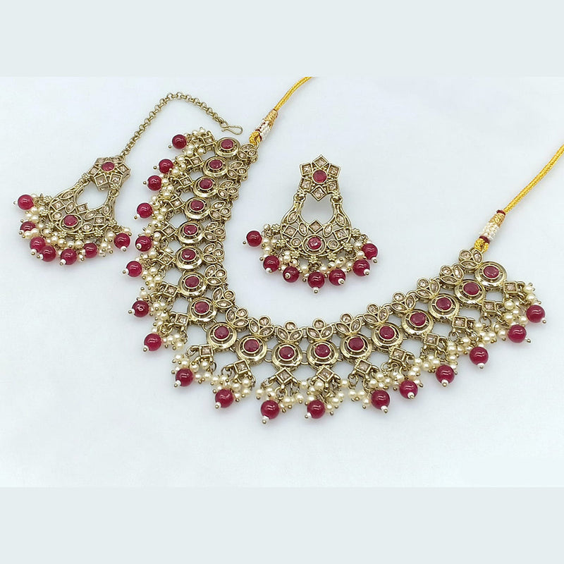 Rajwadi Collection Gold Plated Crystal Stone And Pearls Necklace Set