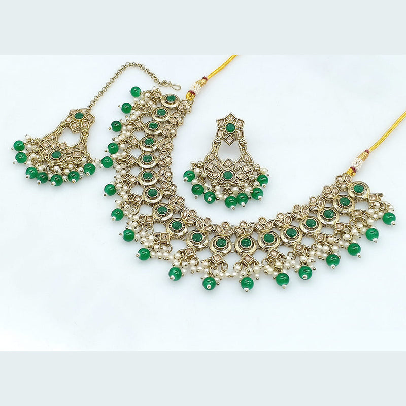 Rajwadi Collection Gold Plated Crystal Stone And Pearls Necklace Set