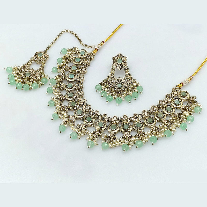 Rajwadi Collection Gold Plated Crystal Stone And Pearls Necklace Set