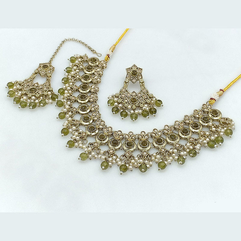 Rajwadi Collection Gold Plated Crystal Stone And Pearls Necklace Set