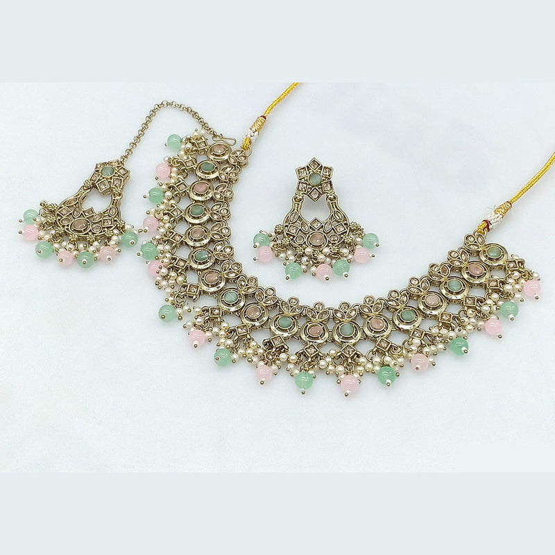 Rajwadi Collection Gold Plated Crystal Stone And Pearls Necklace Set