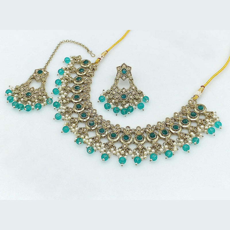 Rajwadi Collection Gold Plated Crystal Stone And Pearls Necklace Set