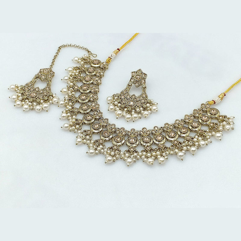 Rajwadi Collection Gold Plated Crystal Stone And Pearls Necklace Set