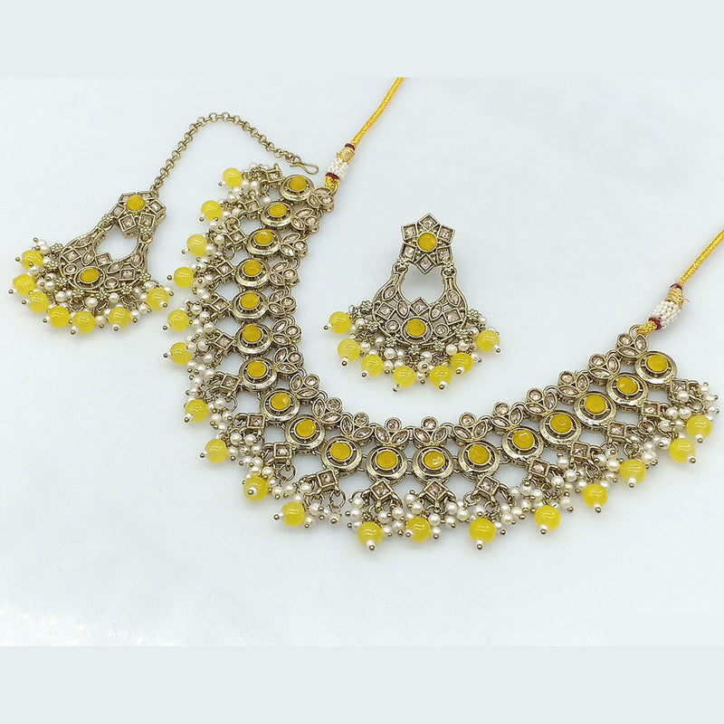 Rajwadi Collection Gold Plated Crystal Stone And Pearls Necklace Set