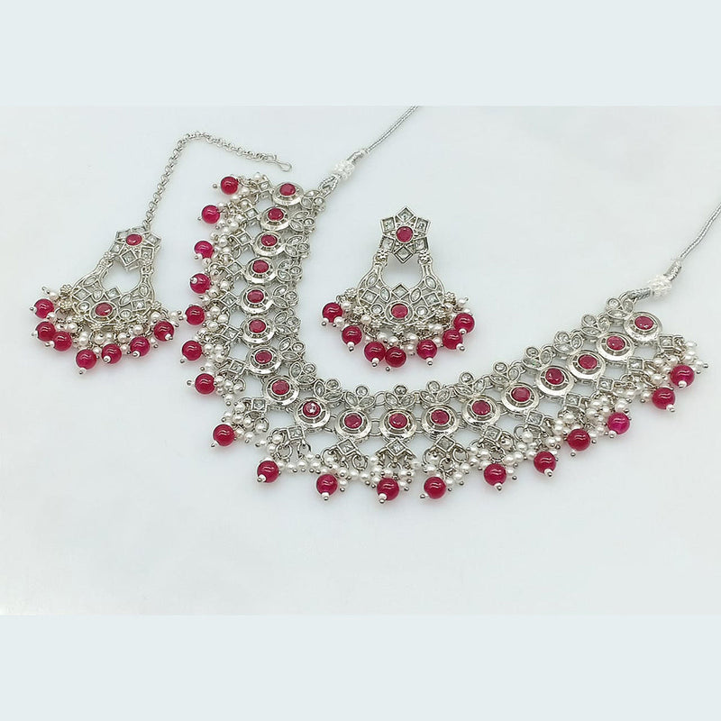 Rajwadi Collection Silver Plated Crystal Stone And Pearls Necklace Set