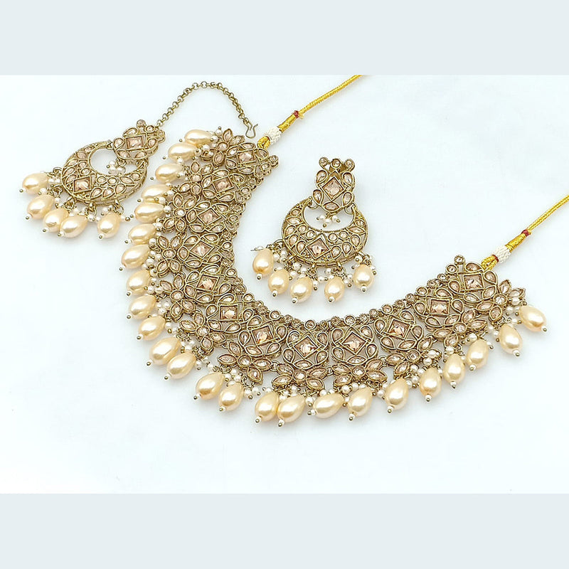 Rajwadi Collection Gold Plated Crystal Stone And Beads Necklace Set