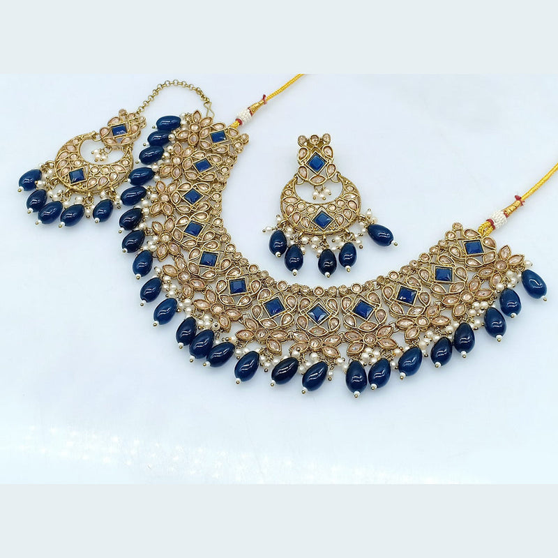 Rajwadi Collection Gold Plated Crystal Stone And Beads Necklace Set