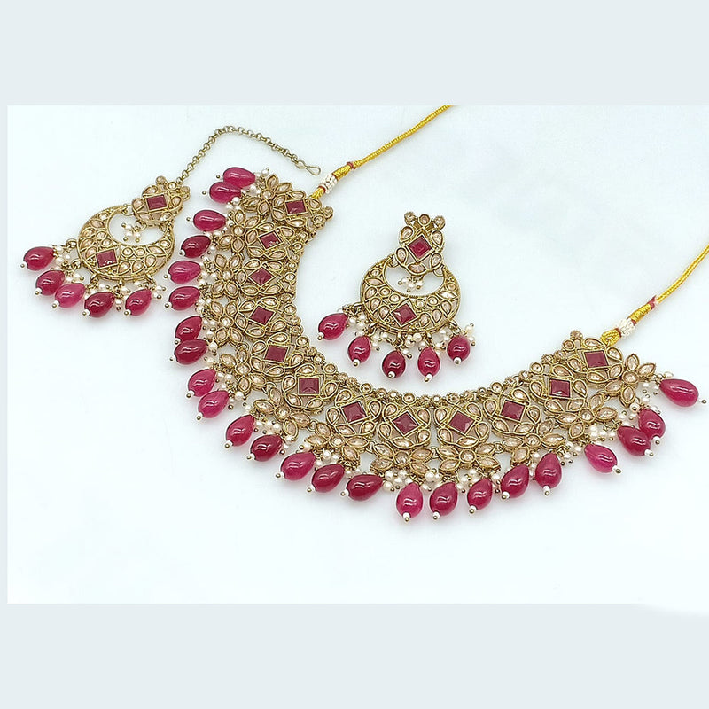 Rajwadi Collection Gold Plated Crystal Stone And Beads Necklace Set