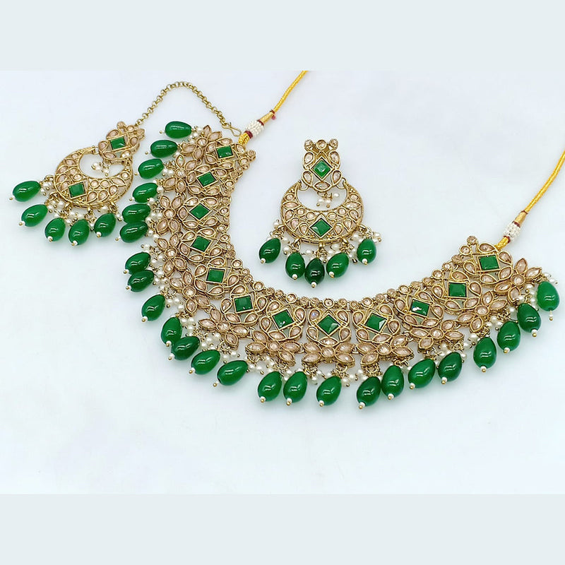 Rajwadi Collection Gold Plated Crystal Stone And Beads Necklace Set