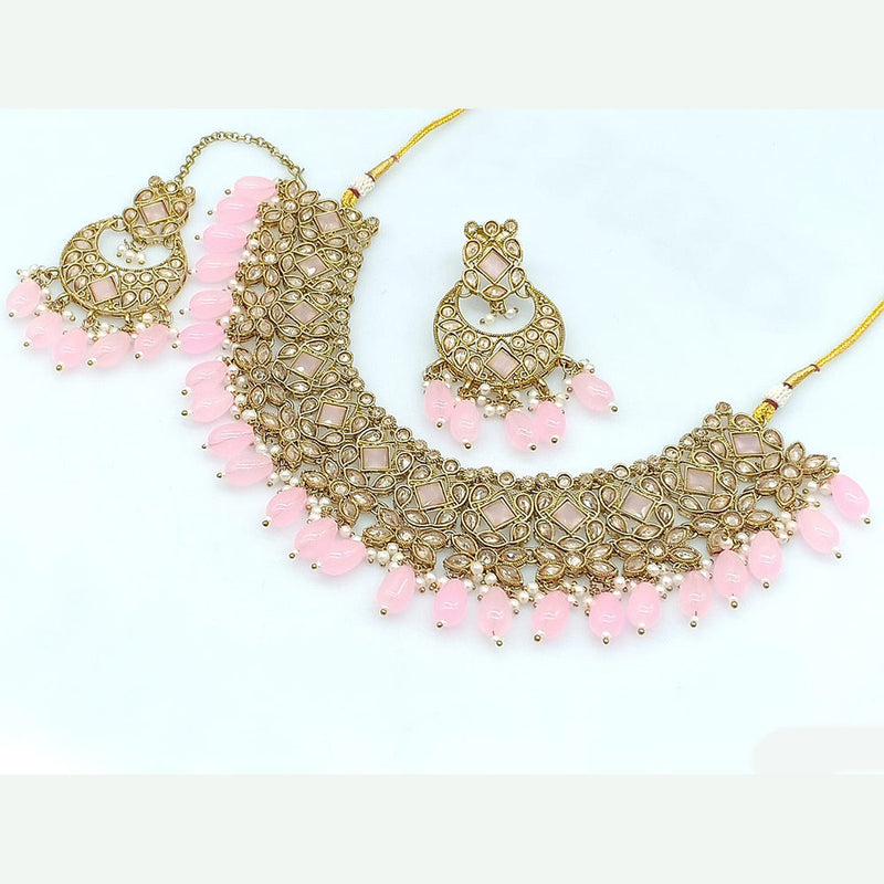 Rajwadi Collection Gold Plated Crystal Stone And Beads Necklace Set