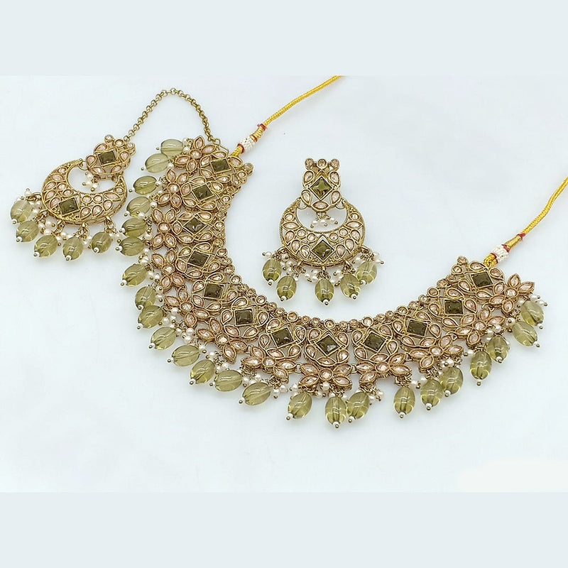 Rajwadi Collection Gold Plated Crystal Stone And Beads Necklace Set