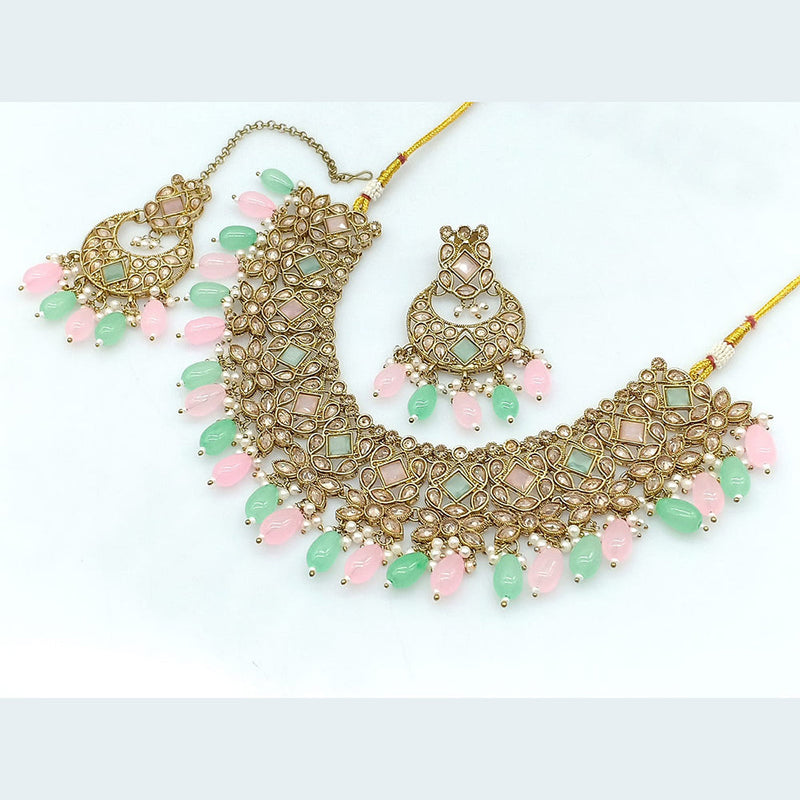 Rajwadi Collection Gold Plated Crystal Stone And Beads Necklace Set