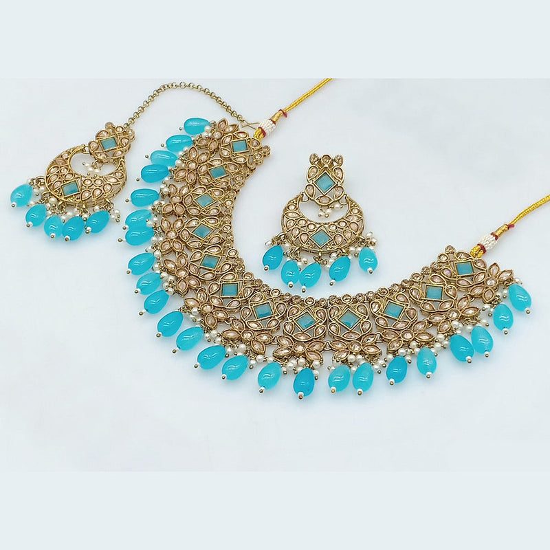 Rajwadi Collection Gold Plated Crystal Stone And Beads Necklace Set