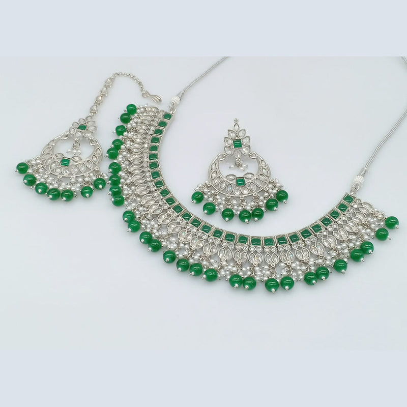 Rajwadi Collection Silver Plated Crystal Stone And Beads Necklace Set