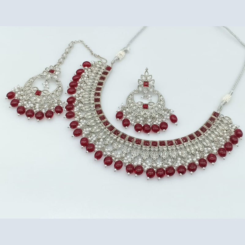 Rajwadi Collection Silver Plated Crystal Stone And Beads Necklace Set