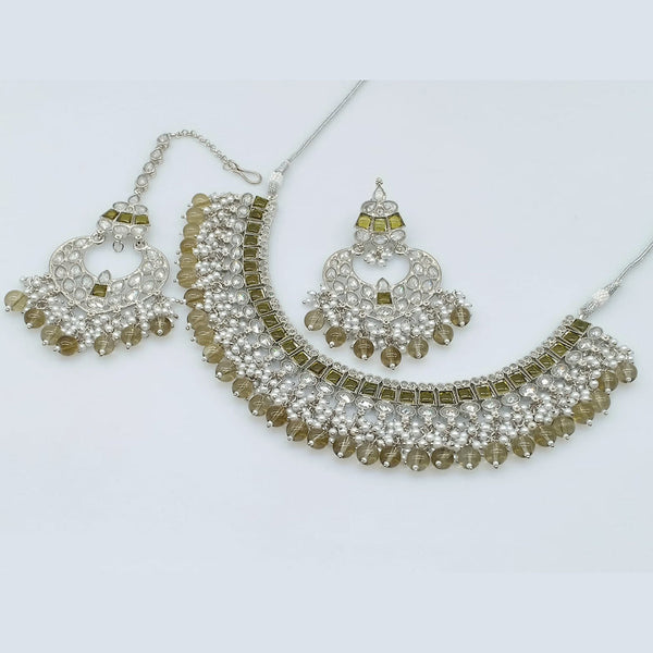 Rajwadi Collection Silver Plated Crystal Stone And Beads Necklace Set