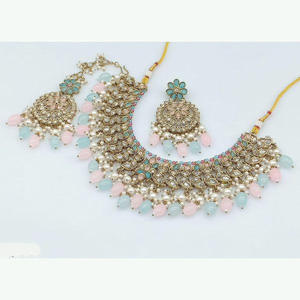 Rajwadi Collection Gold Plated Crystal Stone And Beads Necklace Set